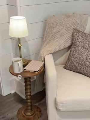 finally found the perfect side table that’s actually affordable and looks so elevated! @Sweetcrispy S #sidetable #affordablefurniture #homedecor #woodfurniture #cozyhome 