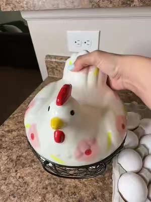 Cesta de huevos de gallina de cerámica de campo francés de granja con tapa de alambre de metal - Suministros de cocina, organizador multiusos rústico para el hogar, almacenamiento de estantes para huevos, frutas #tiktokshopcreatorpicks #tiktokshopsummersale 