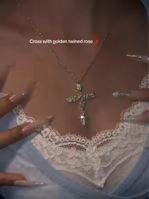 Love cross necklace 🥹💖#accessories #cross #rose #shiny #daintyjewelry 