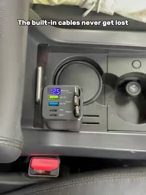 Finally, a charger that works as hard as you do. With three retractable cables built-in-plus two USB and two Type-C ports-you'll always have the right connection. Just plug it into your cigarette lighter and pull to start charging instantly.#carcharger #tiktokviral #viral 