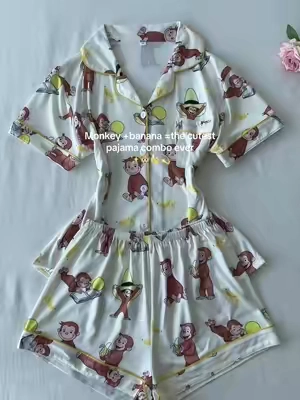 Monkey + banana the cutest pajama combo ever #curiousgeorge #pajamaset #sleepwear #tiktokshopcreatorpicks #spotlightfinds