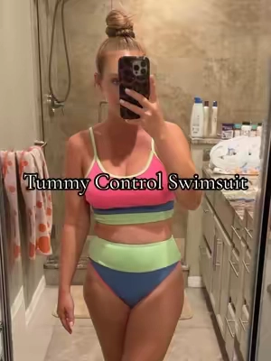 All the stretch in this tummy control bikini without cutting into you with the most flattering cut! Wearing my true size small@popvilshop #bikini #tiktokshopsummersale #swimsuit #momfashion #affordablefashion 