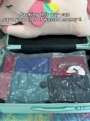 Fit three suitcases worth of clothes into one.#travelbetter #packsmart #vacuumstoragebags #tiktokfinds #fyp