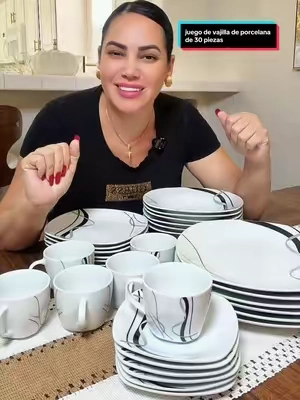 Serie Fiona de VEWEET, juegos de vajilla clásica de 18/24/30 piezas para 6 personas, juego de platos blancos con rayas negras y grises, juego de vajilla de porcelana que incluye platos de postre, platos hondos, platos llanos, tazas y platillos. #tiktokshopcreatorpicks #fyp #vajillas #vajillasdeporcelana #Home 