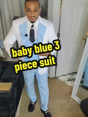 baby blue three piece suit formal for your ass! look like a millionaire anytime of the day #threepiecesuit #menssuit #formalwear #suits #richlook 