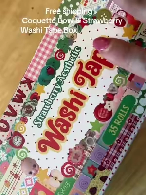Free shipping  Coquette Bow & Strawberry Washi Tape Box Set - 35/42 Rolls with 10 Sample Cards, Kawaii Aesthetic Masking Tape for Junk Journal ##Summervibes Scrapbooking DIY Adhesive Strips #washi #washitape #junkjournal #collage 