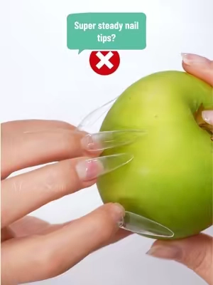 Super steady nail tips? Apply Them Right! Hold the nail tip at a 45° angle to your natural nail, then press firmly from cuticle to free edge! #melodysusie #nail #nailtips #nailtools #presson 