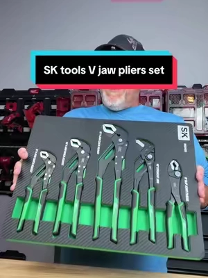Take on everything from plumbing and automotive work to heavy equipment repairs with this 5-piece SK adjustable tongue and groove pliers set. With a range of 8”, 10”, and 12” pliers, you’ll always have the right size for gripping pipe, fittings, bolts, clamps, and irregular shapes. The quick-adjust mechanism makes changing jaw positions fast and easy, while the forged construction and comfortable non-slip handles are built for long days in the shop or the field. Whether you’re stocking your toolbox or replacing worn-out pliers, this versatile set is ready for demanding jobs at home or on the jobsite. #ToolTok #MechanicTools #PliersSet #GarageEssentials #ShopTools