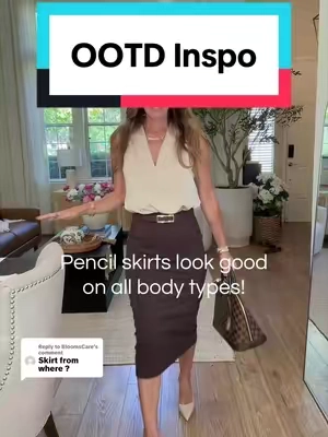 Replying to @BloomsCare  For size reference I’m 110lbs 5’3” wearing a size small in the skirt and top 👌 #WomensFashion #Businesscasual #Over50Fashion #pencilskirt #midiskirt @THE GYM PEOPLE US 