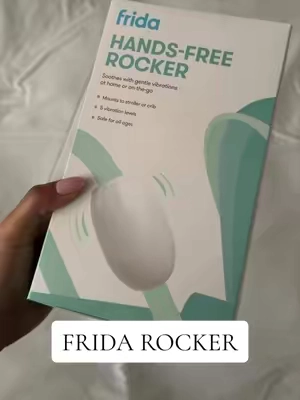 Attach to a stroller or a bouncer to turn it into a rocker. Or put it on your baby’s back so it’s “patting” the baby. #frida #handsfreerocker #babyrocker #babyhacks 