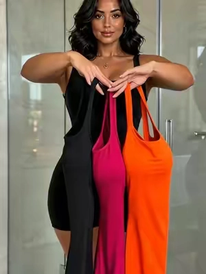 Women's Solid Minimalist Basic Backless Strappy Strap Sleeveless Tank Romper#jumpsuit #romper #OOTD #bodysuit #tiktokshop 