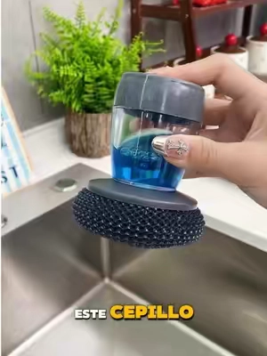 Press-Type Soap Dispensing Cleaning Brush, Durable Scrubber Head, for Stubborn Kitchen Stains & Cookware #NoMoreMessySponges #HeavyDutyScrub #summervibes