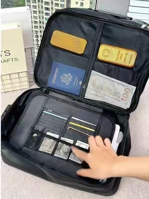 Lockable Fireproof Document Bag, Waterproof Fire Resistant File Organizer Box, 3-Layer Large Capacity Storage Case for Important Documents, Passports, Certificates & Cash Adjustable Mesh Safety Travel Essentials wallet accordion #safetytravel#documentsbag#fireproofbag#storagedocuments#documents