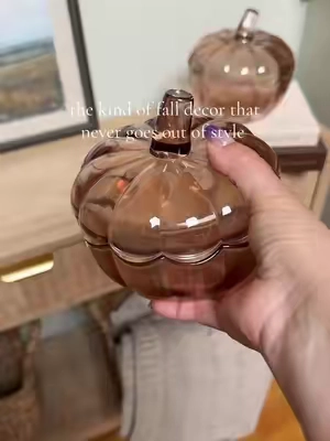 Class and gorgeous glass pumpkins in clear and umber. This type of fall decor that never goes out of style @QVC, Inc #glasspumpkins #falldecor #tabledecor #fallinspo 