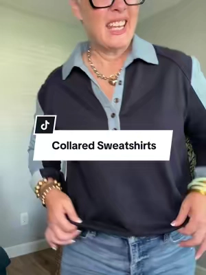 Hurry! You don’t want to miss these collared sweatshirts! The perfect Henley style buttons with the denim collar and color blocking! Such an elevated, classic style!  #tiktokshopcreatorpicks #tiktokshopsummersale #tiktokshopbacktoschool #midsizefashion #over50style 