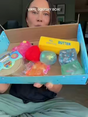 Allllll the viral squishies in one box 👏🏽👏🏽 the glitter globe squish is so hard and SO Good! We waited weeks to get our hands on this box.  #viralsquishy #squishies #dumplings #momhack #tiktokshopsummersale 