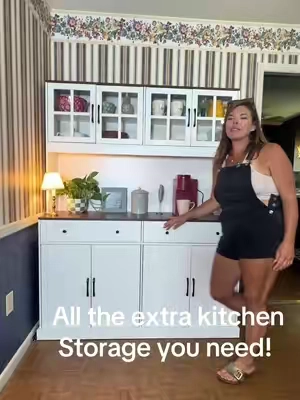 The cutest little buffet storage!  @HUUGER #buffetstorage #kitchenstorage #farmhousebuffet #tiktokshopcreatorpicks #homeimprovement 