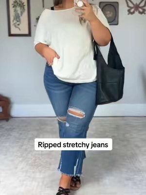 The cutest affordable stretchy jeans. Ignore the number sizing and go with your normal letter sizing. #curvyfashion #stretchyjeans #jeans #midsizefashion #comfyjeans 