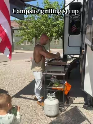This is probably one of the most used things at our campsite. We were using a plastic folding table before this and it started bowing from the weight and height of our grills so we knew we needed something more sturdy and wanted something that took up as little space as possible.  #camperlife #rvlife #rvaccessories #outdoorcooking #grillingseason 
