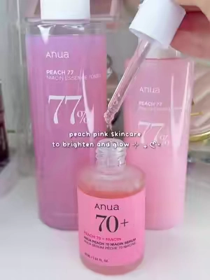 who knew kpop idols like bts use this set. this skincare set is so pretty and my skin always feels glowy everyday #anua #kbeauty #pinkskincare #anuapeach #wonyoungism 
