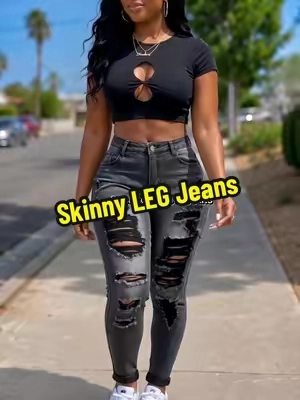 The fit on these distressed skinny jeans is everything! They hug your curves in all the right places, have just the right amount of stretch, and instantly dress up any outfit. Pair them with sneakers for a casual look or heels for a night out. These are the jeans you’ll keep reaching for. #DistressedJeans #SkinnyJeans #DenimLover #CurvyFashion #JeanStyle       