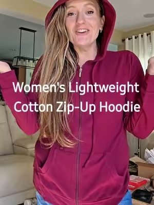 A lightweight cotton-blend zip-up hoodie with a comfortable fit, zippered pockets, and an easy-to-layer design for everyday wear. #cottonhoodie #zipuphoodie #casualstyle #everydayessentials #athleisurewear @The Cozy Closet 