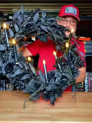 Mr. Halloween Spooky Lane Black Rose Wreath with Candles #halloween #wreath #RoysRealReviews 
