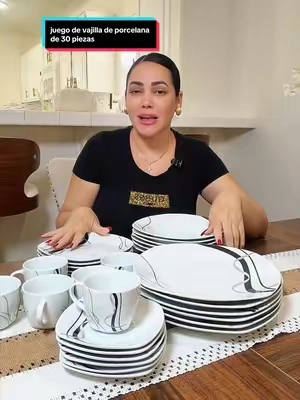 Serie Fiona de VEWEET, juegos de vajilla clásica de 18/24/30 piezas para 6 personas, juego de platos blancos con rayas negras y grises, juego de vajilla de porcelana que incluye platos de postre, platos hondos, platos llanos, tazas y platillos.#tiktokshopcreatorpicks #fyp #vajillas #vajillasdeporcelana #Home 