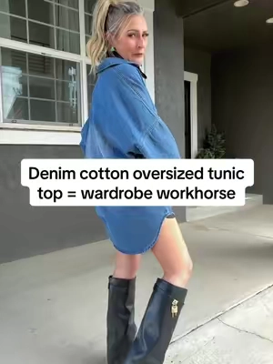5’2” 110# 27.5 ”waist 37.5” hips Sz:S  This oversized cotton denim tunic is one of those pieces you’ll style a hundred different ways. Wear it over leggings when you’re running errands, tuck it into trousers for a city-chic outfit, or throw it over denim shorts and boots for a western look. The drape, longer length, and quality denim make it one of those wardrobe staples that earns its place.  #denimtop #tunictop #versatilestyle #tiktokshopsummersale #TikTokShopBacktoSchool @UOOZEE USA thank you for gifting this to try 