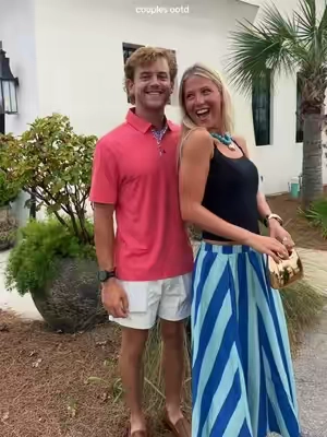 Both our outfits are linked!!! 🥂 #couplesootd #beachfit #boyfriend #couplecontent #stripe 