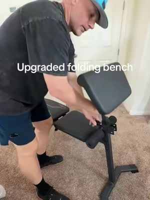 Upgraded folding bench! Now comes with preacher, curl and leg extension 🔥 #strengthtraining #homegym #fitnesstips #homegymlife #workoutfromhome 