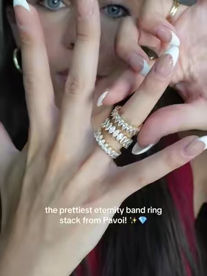 The sparkle is insane!! Such a pretty ring stack from Pavoi!✨ #eternityring #ringstack #affordablejewelry #pavoi #tiktokshopsummersale 