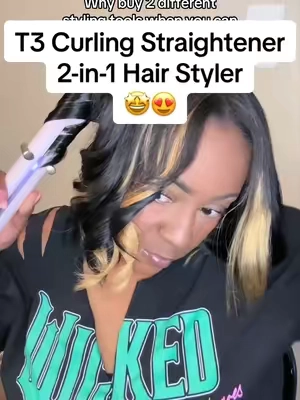 I absolutely love this new T3 2-in-1 curling straightener 🥰 Just look at these pretty waves it created 😍 Heats up to 410 degrees 🔥 Glides so smoothly through the hair‼️ Definitely a MUST have 👏🏾👏🏾 @T3 Micro #t3 #t3curlingiron #t3straightener #2in1straightenerandcurler #haircurler 