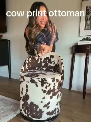 Replying to @Mikeala Smith it’s a vanity chair. Wait it’s an ottoman :)) #vanitychair #cowprint #ottoman #interiordesign #homedecor 