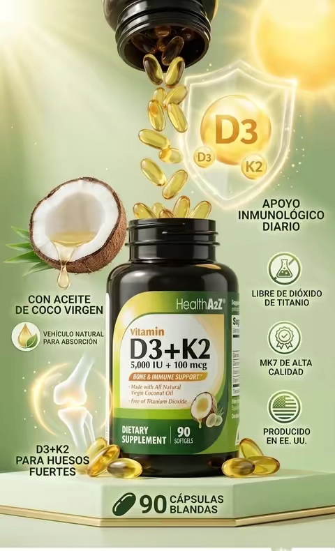 Hace meses me dolían las articulaciones al levantar brazos y me resfriaba muy seguido. Probé muchas vitaminas hasta que empecé esta Vitamina D3+K2 de HealthA2Z. Trae aceite de coco virgen, ayuda a absorber mejor el calcio para huesos y rodillas fuertes, además refuerza mucho la inmunidad. Es fabricado en Estados Unidos sin dióxido de titanio, solo una cápsula al día. La oferta está limitada, pulsa el botón abajo y consíguelo antes de que se agote.#VitaminaD3 #Vitaminak2 #summervibes☀️ #fyp #tiktokshop 