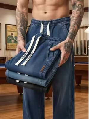 No pinching waistband, stretch drawstring denim pants for big guys#pants #jeansoutfit #jeans #mensfashion #elasticwaist 