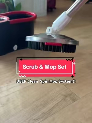 Deep cleaning, spin mop, and bucket with a brush! Get a deep clean on your floors walls even your bathroom tile. #SpinMop #SpinMopBucket #Mopping #DeepClean #CleanTok 