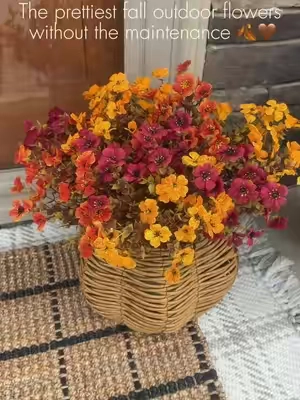 I love the look of a cozy fall porch, but I don’t love constantly watering and replacing flowers. These faux fall blooms give you that warm autumn look all season long with zero upkeep. Perfect for planters, porch pots, outdoor decor, and adding that cozy fall touch to your home ✨ #falldecor #fallporchdecor #autumndecor #frontporchdecor #cozyhome 