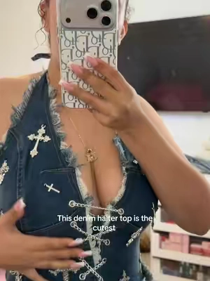 No other words can explain how cute this denim top is!  #denim #haltertop #denimtop #y2k #tiktokshopcreatorpicks 