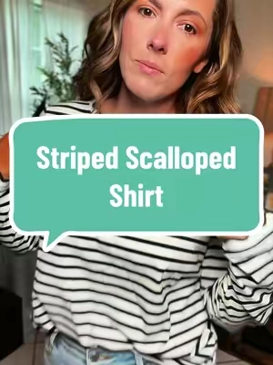 The little details make all the difference. 🤍 This striped top takes a classic basic and gives it an elevated look with the cutest scalloped neckline. Comfortable enough for everyday, but polished enough to look like you actually planned your outfit. ✨ #StripedTop #ScallopedNeckline #EverydayStyle #MomStyle #MomOutfits
