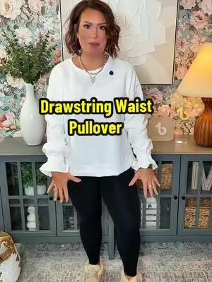 This drawstring waist pullover is so cozy and can be worn two different ways!! I love to leave it loose for leggings, but then cinch it up with a pair of jeans! I’m a TTS large wearing the size large! 🥰  @SHEWIN #pullover #sweatshirt #elevatedbasics #shewin #ttsacl 