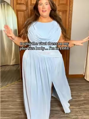 it’s giving Greek goddess and I’m obsessed 🤭 #plussizedress #formaldress #weddingguestdress #bridesmaiddresses #elegant 