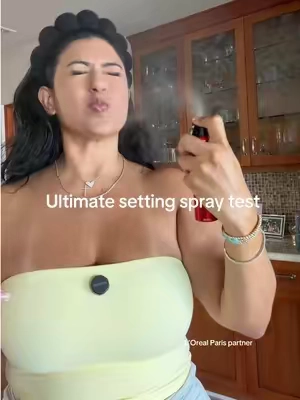 Using my husbands white shirt as the ultimate setting spray test 🤣 @loréal paris usa #settingspray #makeuptok #tiktokshopfinds #Lorealparispartner #grwm  