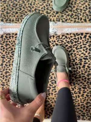 a subtle camo with the perfect green. #falldealsforyou #comfyshoes #sliponshoes #heydudeshoes #womensshoes @HeyDude 