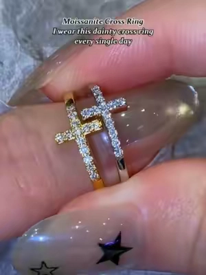 Moissanite Cross Ring I wear this dainty cross ring every single day#delzzad #moissanite #TikTokShopSummerSale #cross #ring