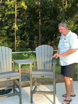 Tall Adirondack patio chair set with table #adirondackchair #outdoorfurniture #patiofurniture #poolchairs #weatherresistantfurniture 
