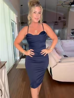 A stunning midi dress with a colon neck and actual built-in bra with adjustable straps.  Well-made, figure flattering, and a beautiful fit.  #mididress #formaldress #dress #dresses #curvyfashion @CurvySweet-US 