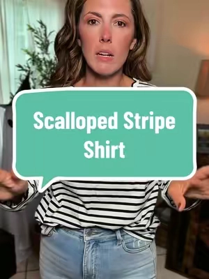 This is proof that the smallest details make the biggest difference. 🤍 The scalloped neckline takes a classic striped top and makes it look so much more expensive. It’s soft, flattering, and one of those pieces you’ll throw on with jeans and instantly look put together. If you’re building an easy, wearable wardrobe,  lthis one’s worth grabbing #FashionFinds #MomStyle #CasualStyle #EverydayOutfit #FallFashion