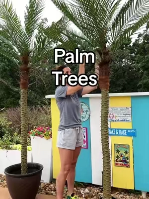 These palm trees are UV resistant and look so real!! #uvresistant #fakeplants #patiodecor #palmtrees #fauxplants @LEAFPLNT Shop 