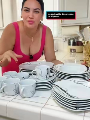 Serie Fiona de VEWEET, juegos de vajilla clásica de 18/24/30 piezas para 6 personas, juego de platos blancos con rayas negras y grises, juego de vajilla de porcelana que incluye platos de postre, platos hondos, platos llanos, tazas y platillos.#tiktokshopcreatorpicks #tiktokshopsummersale #vajillas #cocina #Home 